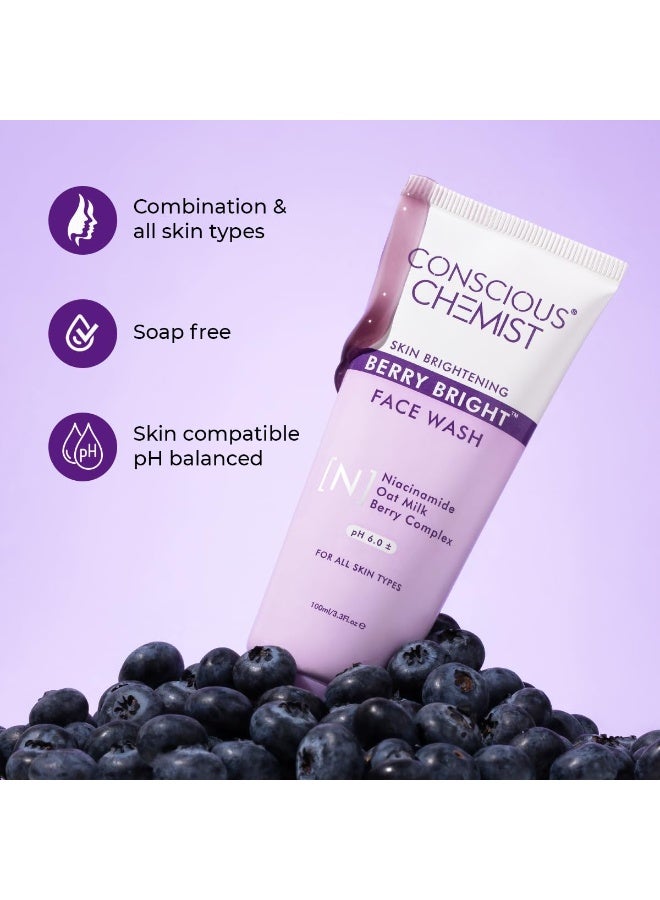 Conscious Chemist® Niacinamide Face Wash | 100ml | Pore Refining Brightening Cleanser for Women & Men with BlueBerry & AcaiBerry Extracts, Bright Clear Skin, Cruelty Free, All Skin Type - Berry Bright - Image 2